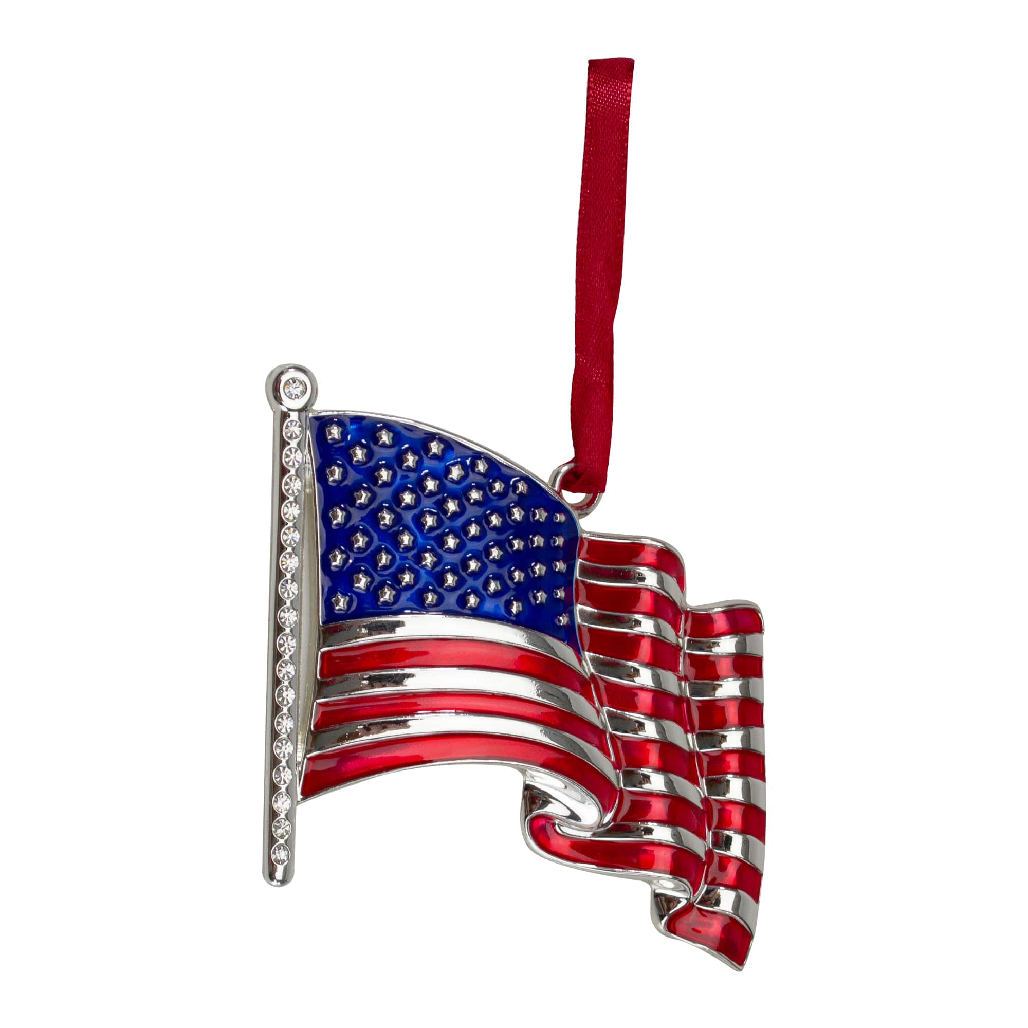 Silver Plated American Flag Crystal Embellished Ornament